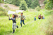 Children playing with butterfly nets