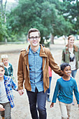 Students and teachers walking outdoors