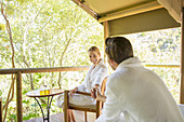 Couple relaxing together in spa