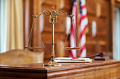 Scales of justice on the judge's bench