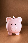 Close up of piggy bank on counter