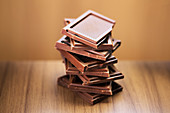 Close up of stack of chocolate squares