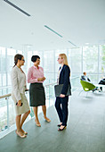 Businesswomen talking in office building