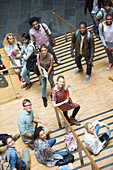 Students standing on staircase