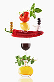 Fruit, vegetables, olive oil and wine