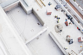 Overhead view of construction workers
