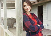 Portrait brunette woman in sweater