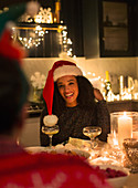 Woman wearing Santa hat