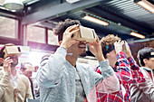 Audience trying virtual reality glasses