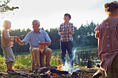 Grandparents and grandchildren camping