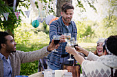 Friends toasting wine glasses