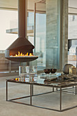 Modern fireplace in luxury living room