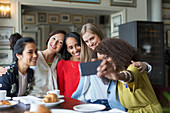 Smiling women friends taking selfie