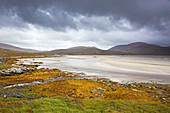 View of mountains and beach, Hebrides, Scotland