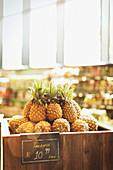 Pineapples on display in market