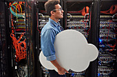 Male IT technician cloud computing