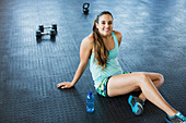 Portrait smiling, confident woman resting