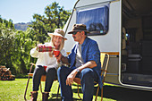 Active senior couple drinking coffee