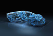 Illustration of blue, luxury sports car