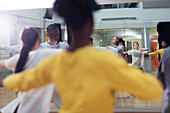 Teenagers dancing in dance class studio