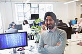 Portrait Indian computer programmer in turban
