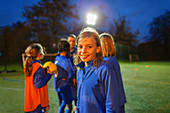Portrait smiling, girl soccer player