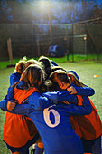 Girls soccer team in huddle