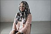Portrait woman in floral hijab