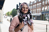 Young woman wearing floral hijab