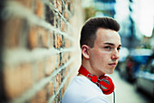 Serious teenage boy with headphones