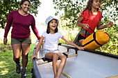 Happy family with canoe