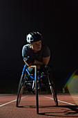 Paraplegic athlete training for wheelchair race