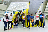 Portrait junior high students at staircase
