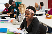 young female community college student in classroom