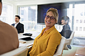 Portrait businesswoman in conference room meeting