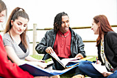 Young college students studying together