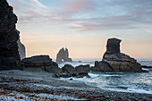 Rock formations in ocean Portizuela Beach Asturias Spain
