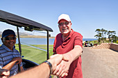 Personal perspective golfers handshaking