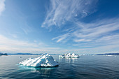 Melting polar ice on blue Atlantic Ocean Greenland