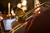Trombonist performing