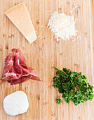 Fresh pasta ingredients on cutting board