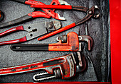 Red wrenches and pliers