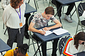 Teacher supervising students taking exam