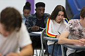 High school students taking exam