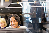 Businessman with headset in office