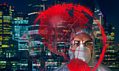 Scientist in flu mask behind global pandemic