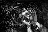 Girl holding dead roses