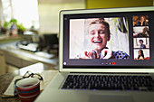 Happy women friends video conferencing