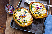 Cheese and spinach filled roasted spagetti squash