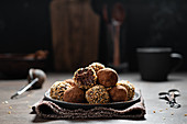Chocolate truffles with kakao and nuts